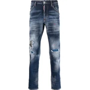 Dsquared2 Men's Distressed Paint Splatter Jeans Navy 30W