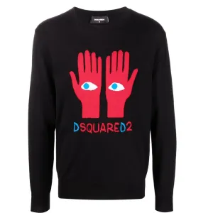 Dsquared2 Mens Eyes On Hand Knitted Sweater Black L