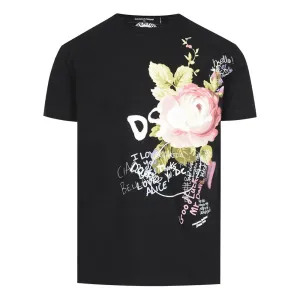 Dsquared2 Men's Graphic Dan Rose Print T-shirt Black L