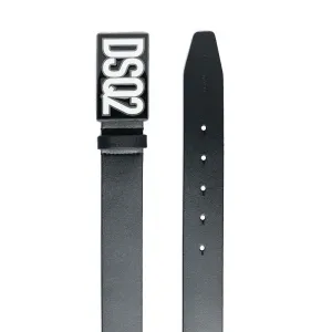 Dsquared2 Boys Logo Plaque Leather Belt Black 16Y