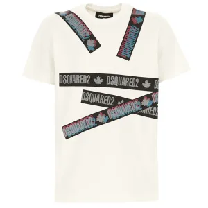 Dsquared2 Boys Tape Logo T-shirt White 10Y