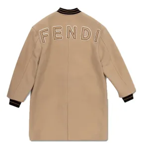 Fendi Girls Logo Wool Coat Beige 14Y