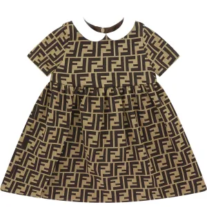 Fendi Baby Girls Collar Dress FF Print Brown 12M #5451