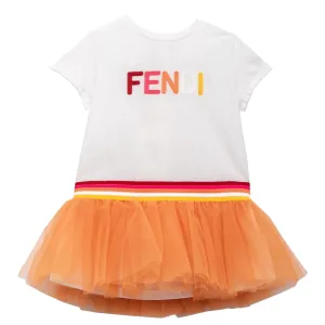 Fendi Baby Girls White Cotton Dress 12M Multi-coloured