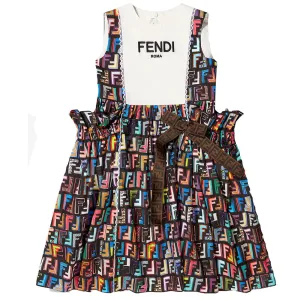 Fendi Girls FF Print Dress Multicolour 10Y Black