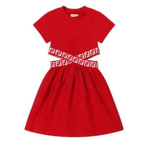 Fendi Girls FF Tape Logo Cut Dress Red 8Y