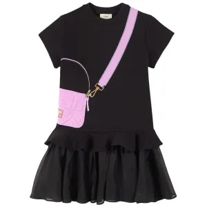 Fendi Girls Trompe L´Oeil Baguette Bag Dress Black 14A