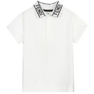Fendi Boys Cotton Polo Shirt White 10Y