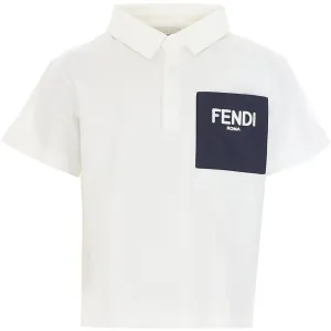 Fendi Boys Pocket Logo Polo White 14Y