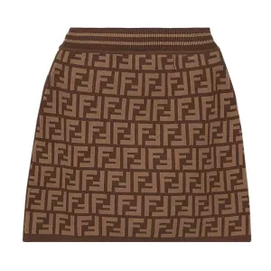 Fendi Ff-print Woven Skirt Brown 14Y