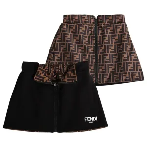 Fendi Girls Reversible Black & Monogram Print Skirt 12A #1238249