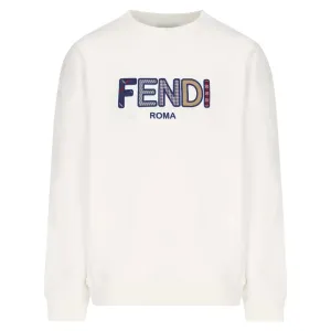 Fendi Girls Multicolour Logo Sweater White 8Y