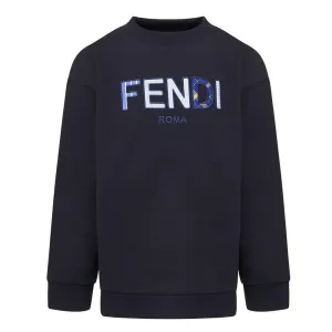 Fendi Kids Unisex Logo Sweater Navy 12Y