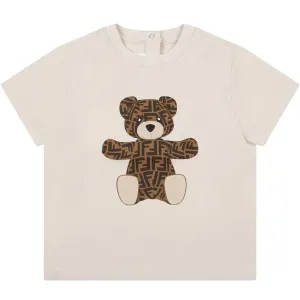 Fendi Baby Unisex Teddy Bear T-shirt Beige 6M