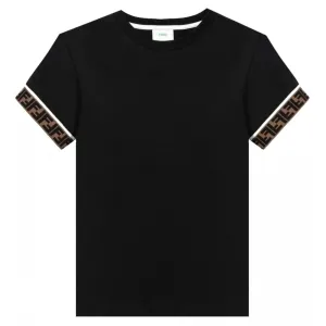 Fendi Boys Cuff Logo T-shirt Black 6Y