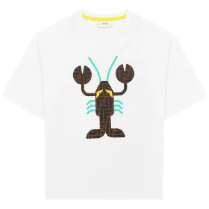 Fendi Boys Lobster Print Logo T-shirt White 12Y