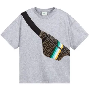 Fendi Boys T-shirt Pouch Print Grey 4Y