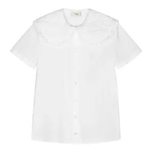 Fendi Girls Cotton Poplin Logo Blouse White 4Y