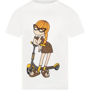 Fendi Girls Doll Scooter Print T-shirt White 10Y