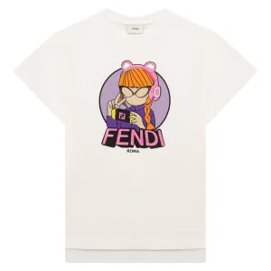 Fendi Girls Graphic Print T-shirt Dress White 10Y