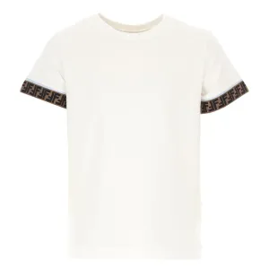 Fendi Kids Cuff Logo T Shirt White 12Y