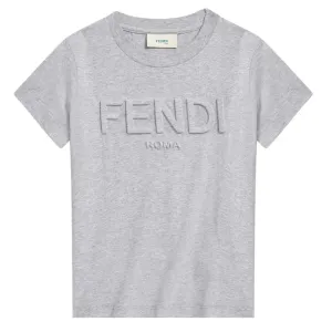 Fendi Kids Embossed Logo T Shirt Grey 10Y