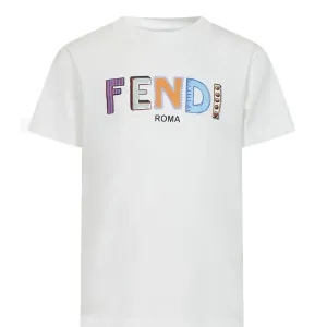 Fendi Kids Unisex Ivory T-shirt White 14Y