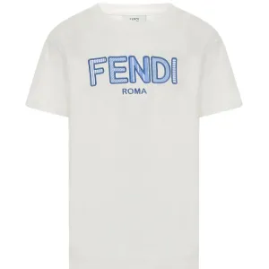 Fendi Unisex Logo T-shirt White 14Y #723406