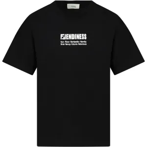 Fendi Unisex Kids Logo T-shirt Black 10Y
