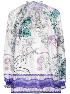 FOR RESTLESS SLEEPERS - High Neck Printed Silk Blouse #1140673