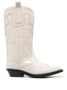 GANNI - Embroidered Leather Western Boots