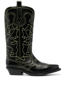 GANNI - Embroidered Leather Western Boots #1126518