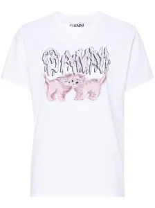 GANNI - Cats Print Cotton T-shirt #1274629
