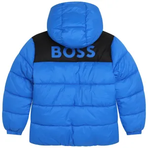 Boss Boys Hooded Logo Jacket in Blue 08A Navy 100% Polyamide - Trimming: Polyurethane Coating Lining: Polyester Padding: