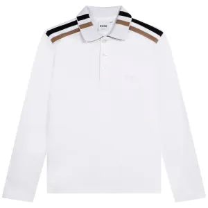Hugo Boss Shoulder Stripe Polo Shirt White 14Y
