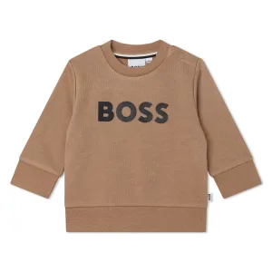 Boss Baby Boys Logo Sweater in Beige 06M Cookie 87% Cotton, 13% Polyester - Trimming: 97% 3% Elastane