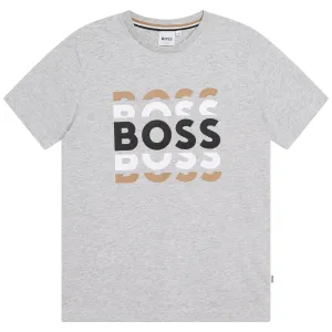 Boss Boys Box Logo T-shirt in Grey 04A Chine 100% Cotton - Trimming: 96% Cotton, 4% Elastane