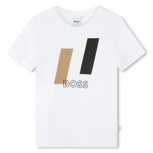 Boss Boys Three Colour Logo T-shirt in White 04A 100% Cotton - Trimming: 96% Cotton, 4% Elastane