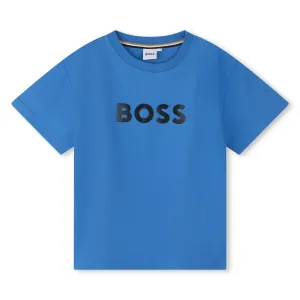 Boss Boys Logo Classic T-shirt in Blue 06A Navy 54% Cotton, 40% Polyester, 6% Elastane - Trimming: 56% 41% 3%