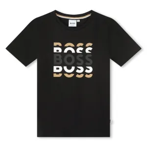 Boss Boys Large Logo T-shirt in Black 14A 100% Cotton - Trimming: 96% Cotton, 4% Elastane