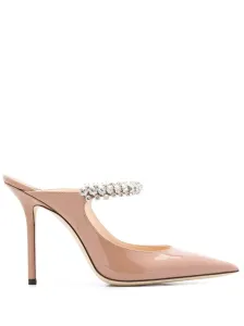 JIMMY CHOO - Bing 100 Crystal Strap Detail Patent Leather Mules