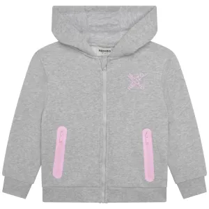 Kenzo Girls Grey Marl K Sports Logo Zip Cotton Hoodie, Size 6