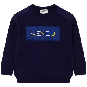 Kenzo Boys Logo Print Crew Neck Sweatshirt Navy 8Y