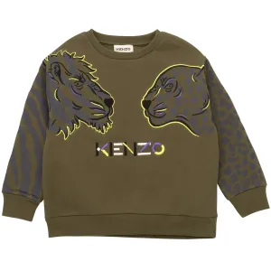 Kenzo Boys Tiger Logo Sweater Khaki 12Y