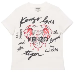 Kenzo Boys Elephant Print T-shirt White 14A