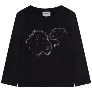 Kenzo Boys Tiger Print Long Sleeve T-shirt Charcoal Grey 12Y