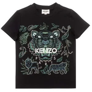 Kenzo Boys Tiger Print T-shirt Black 10A