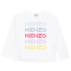Kenzo Girls All Over Logo Print Long Sleeved T-shirt White 12Y