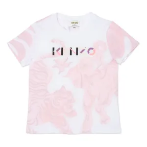 Kenzo Girls Animal Print Logo T-shirt Pink 2Y