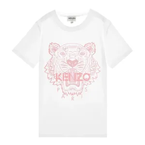 Kenzo Girls Tiger Logo T-shirt White 12Y Pink